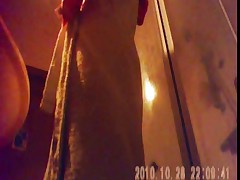 26 yo brunette with big tits caught by spy cam in shower