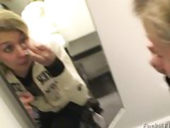 Blonde teen gets facial in changing room