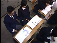 Japanese schoolgirls   Classroom handjob