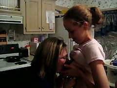 Wannabe lesbian teen sucking tits for the first time